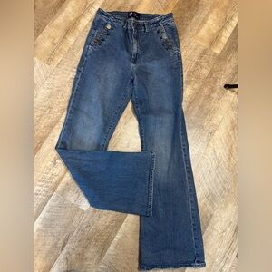 GAP 70’s Flare blue jeans, size 10/30 Regular button front pocket detail
